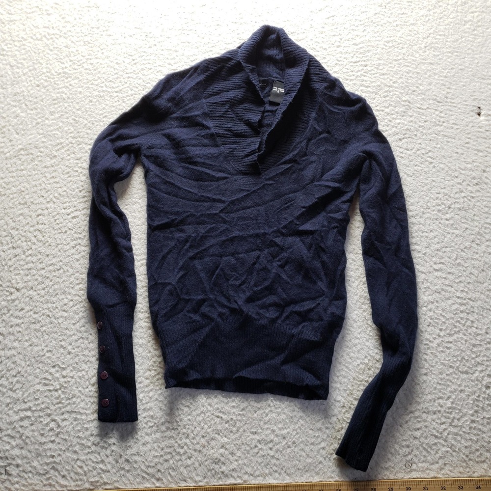 Moda International Sweater Womens Small Blue Cowl Neck Cashmere Knit Pullover